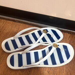 Summer & Rose White and Blue Striped Flip Flops